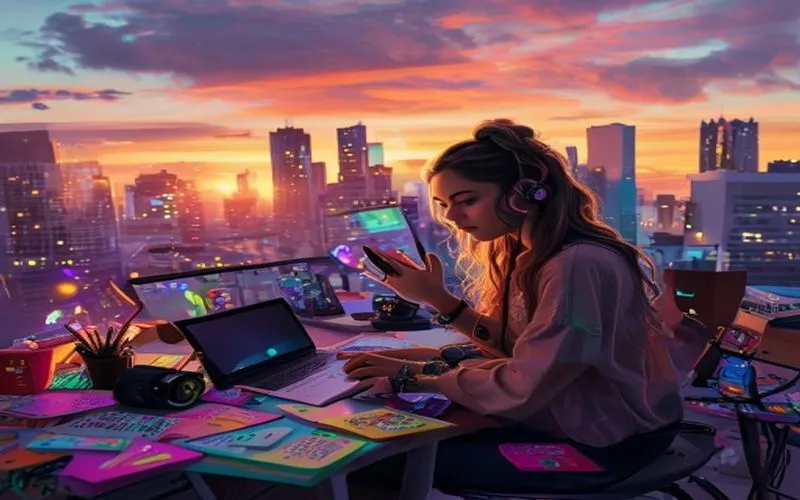 Young influencer creating engaging content for social media.