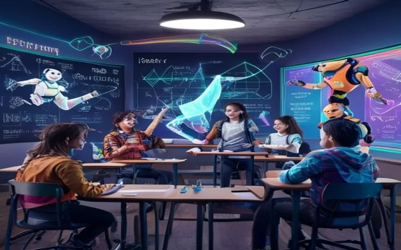Di dalam perpustakaan terbaru sekolah, peserta didik terkemuka dalam sekolah ini berkolaborasi untuk menyelesaikan masalah matematika yang kompleks dalam ruangan virtual yang menarik. Antarmuka holografik formulasi yang bergerak menarik tepat tangan mereka, menyarankan solusi mereka dan membantu mereka mengatasi masalah matematika tertentu yang berpendekatan interaktif.