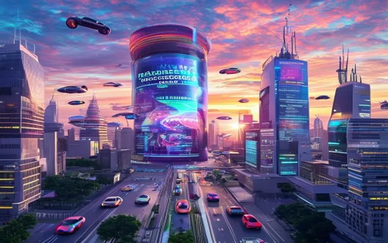 Futuristic cityscape powered by AI