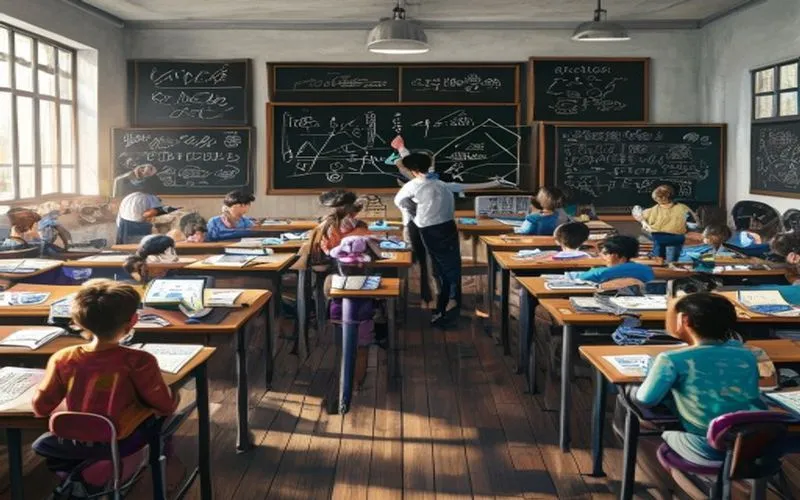 Kelas matematika yang penuh dengan pelajar yang termotivasi.