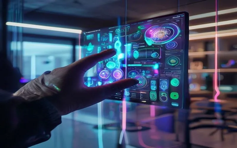 Antarmuka aplikasi Android holografik, interaksi mulus di dunia futuristik