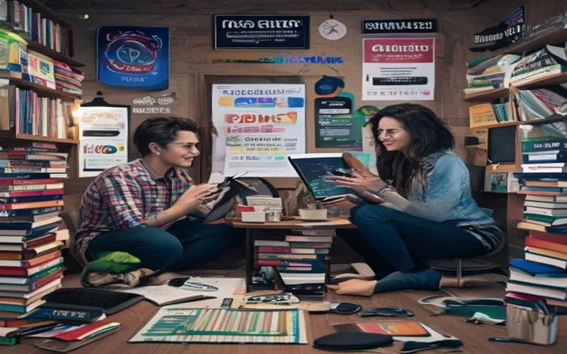 Gambar ini mengabarkan kedua rekan-rekan bisnis yang penuh curiga dengan website e‑komersi mereka yang baru