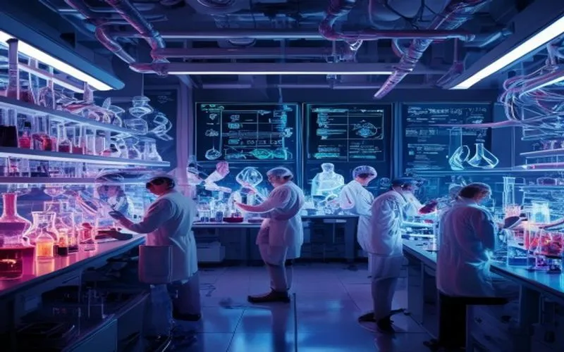 Laboratorium pada masa المستقبل dengan alat-alat eksperimental terbaru