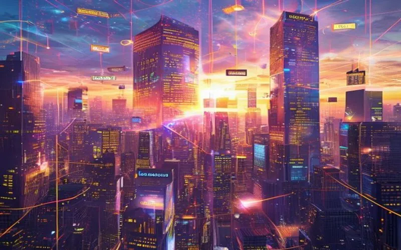 Futuristic cityscape illustrating SEO and digital innovation