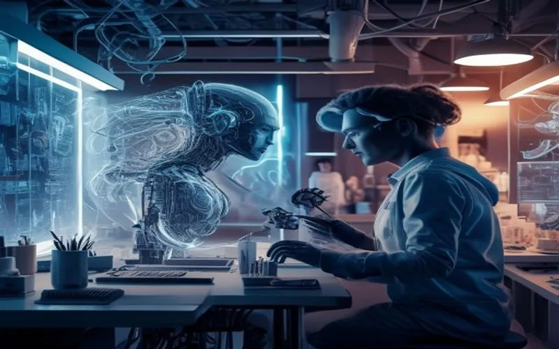 Gambar ini menampilkan luar biasa mewujudkan hubungan antara Kecepatan Belajar (AI) dan Kecepatan Belajar Masing-masing (Machine Learning). Di dalam gabah pusat yang terang dan fenomenal, para pengawas AI dan pengalaman pengembang terbangun dalam lab futsal terbaru yang sering kali menunjukkan penyempurnaan antara kecepatan belajar manusia dan Kecepatan Belajar Masing-masing (Machine Learning). Gambar ini menunjukkan sesuatu yang khas, dimana AI mengikuti pola panjang dan pemikiran misteri manusia, bersama dengan pengalaman pengembang manusia, serta menunjukkan potensi yang mendominasi dalam bidang kemajuan pemikiran manusia serta pemikiran makin fenomenal AI.