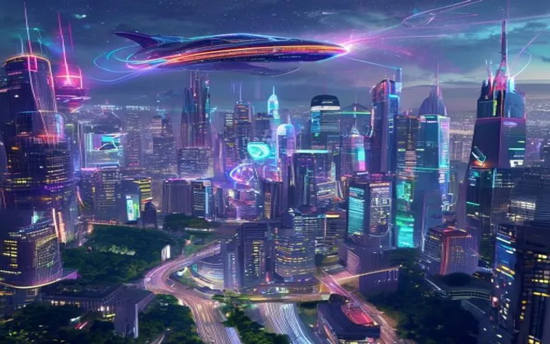 High-rise city with ecological technology and efficient automotive transport